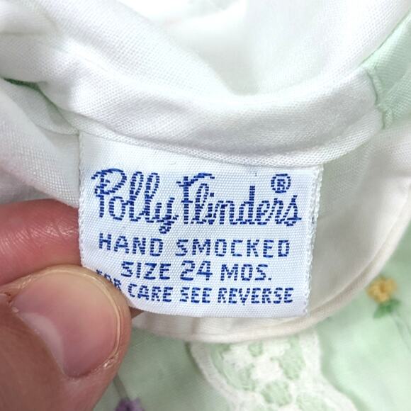Vintage Polly Flinders Dress Girls Size 9m Mint Green Smocked Pastel Spring - Picture 4 of 4